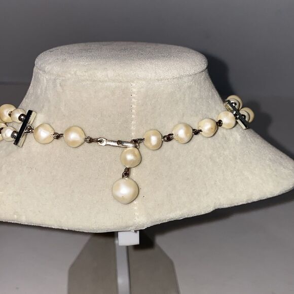 Vintage Signed Laguna Aurora Borealis Glass & Faux Pearl Bead 2 Strand Necklace - Picture 11 of 11